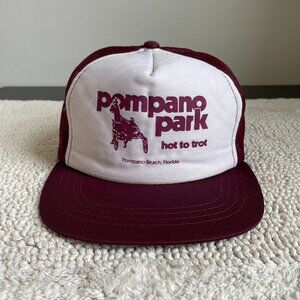 VINTAGE POMPANO PARK HORSE RACKING MESH SNAPBACK TRUCKER HAT OSFA TWO TONE CAP